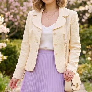 Albert Nipon Petite Vintage Cotton Silk Floral Jacquard Blazer Jacket Cream 6P